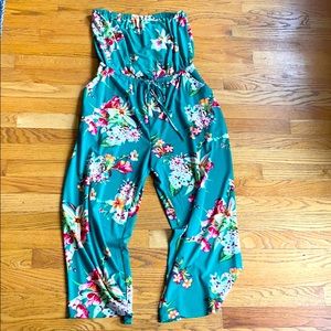 Green Floral Capri Romper/Jumpsuit